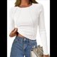 thumbnail image 1 of Tops de Larga Acanalados para Mujer, Camiseta Corta Ajustada y Elástica con Costuras Expuestas, Camiseta de Moda para y Otoño. L, 1 of 10