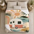 thumbnail image 5 of Retro Coastal Trailer Adventure Palm Leaves Sunset Glow, Rustic Camping Scene, Warm Flannel Blanket for Cabin and Lodge, Outdoor Lovers Friendship Gift, Artistic Home Decor, 5 of 9