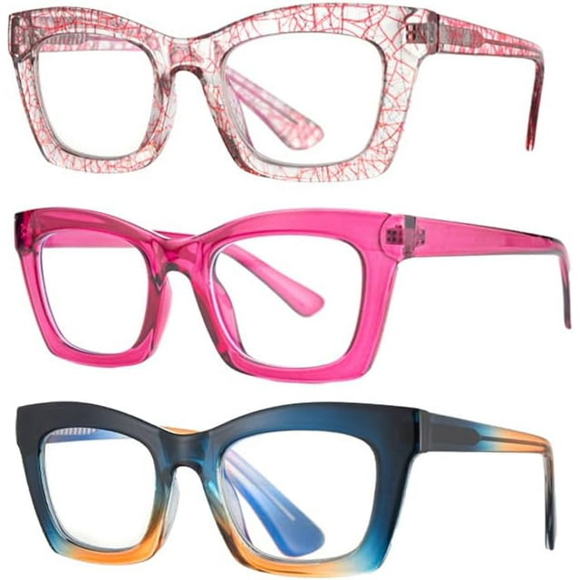 GFDYREE 3 pack Oprah style Spring hinge Readers Blue Light Blocking Computer Square Reading Glasses for Women Men