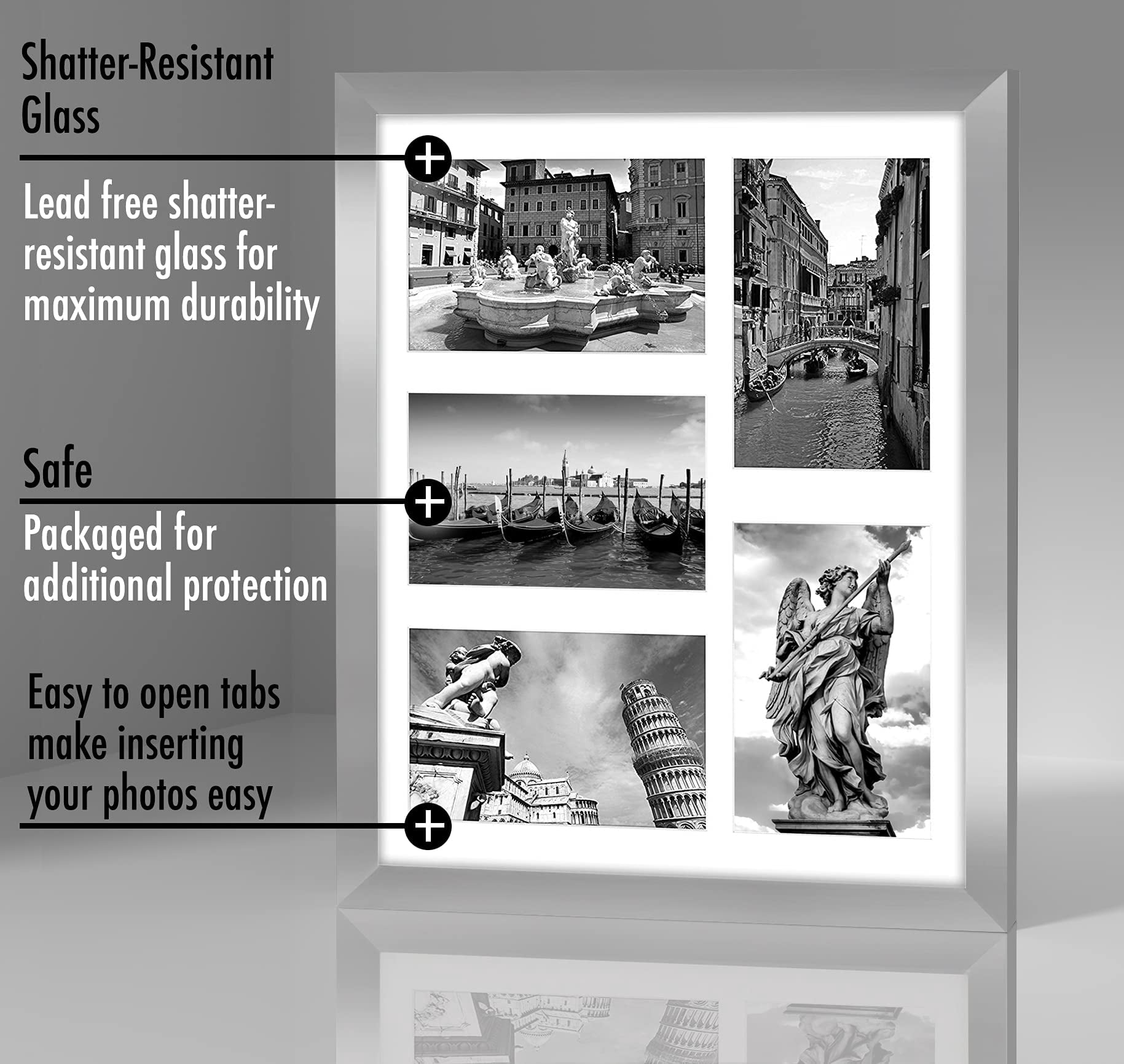 Americanflat 4x6 Collage Picture Frame with Shatter-Resistant Glass protect pictures front protects - Silver