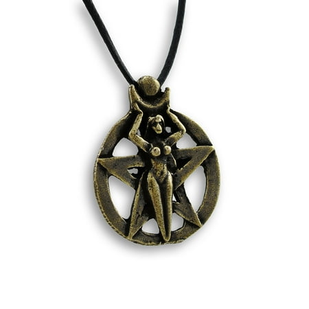 Brass Plated Pentacle Goddess Pendant W/ Cord Necklace