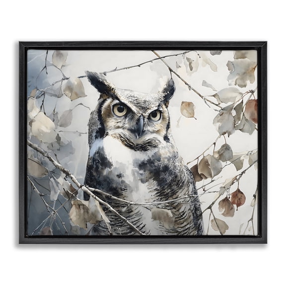 Stupell Industries Farmhouse Horned Owl Perched Black Floating Frame Canvas Art, 21 x 17, by Franklyn Gregory