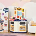 thumbnail image 2 of Qaba 64 PCS Kids Kitchen Role Play Cooking Toy Set, Educational Pretend Kitchen Playset Game, w/ Water Circulation, Spray, Music, Sound, Colorful Flashlight, for 3-6 Years Old, Beige+Blue, 2 of 10