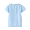 thumbnail image 2 of Gibobby Blusas Para Niñases Camisetas para niñas pequeñas con volantes de manga corta con cuello redondo, blusa suelta de verano de Color sólido, camisetas informales para niñas （Azul， 5-6 Años), 2 of 4