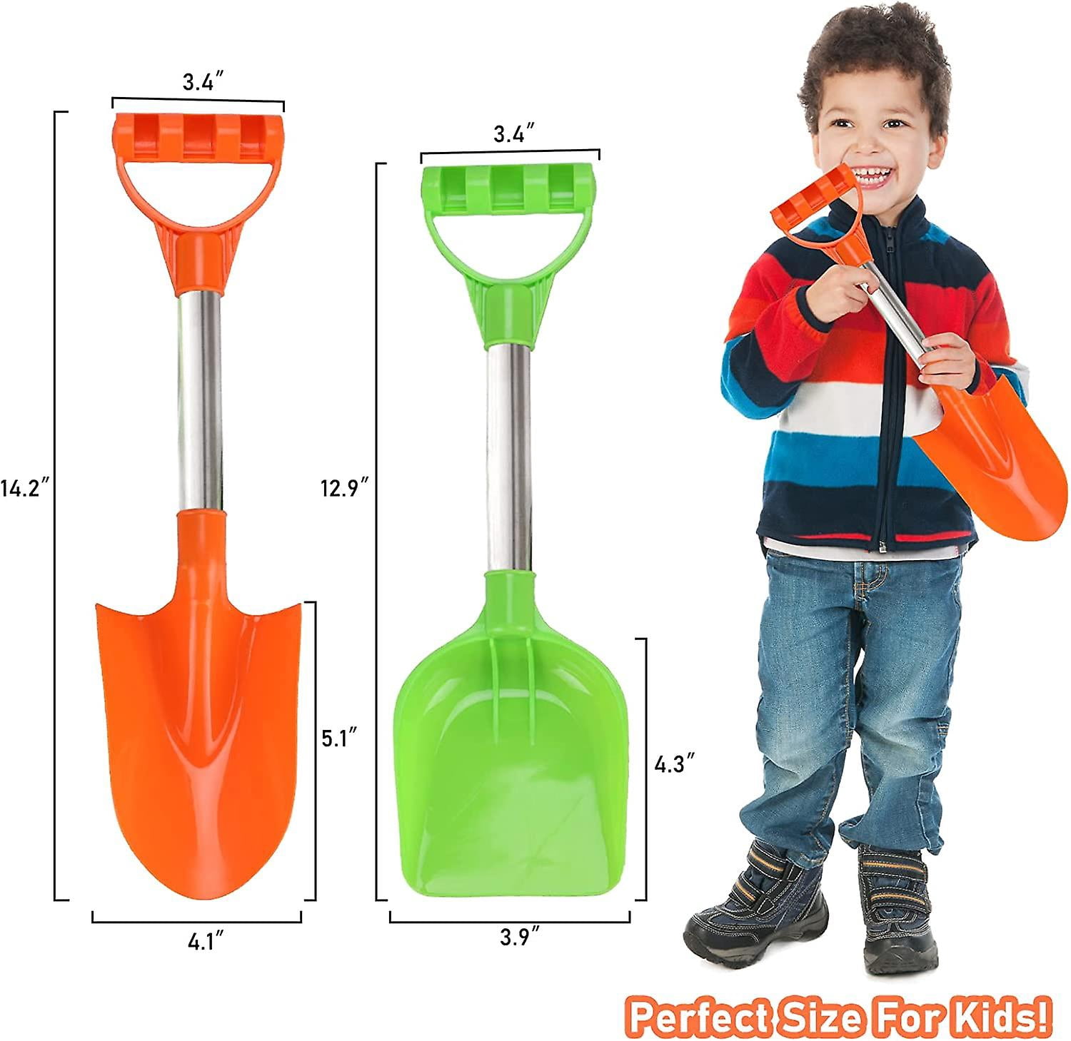 2 Palas De Playa Para Niños De 40 Cm - Plástico Resistente Con Mango De Madera - Azul Y Rojo