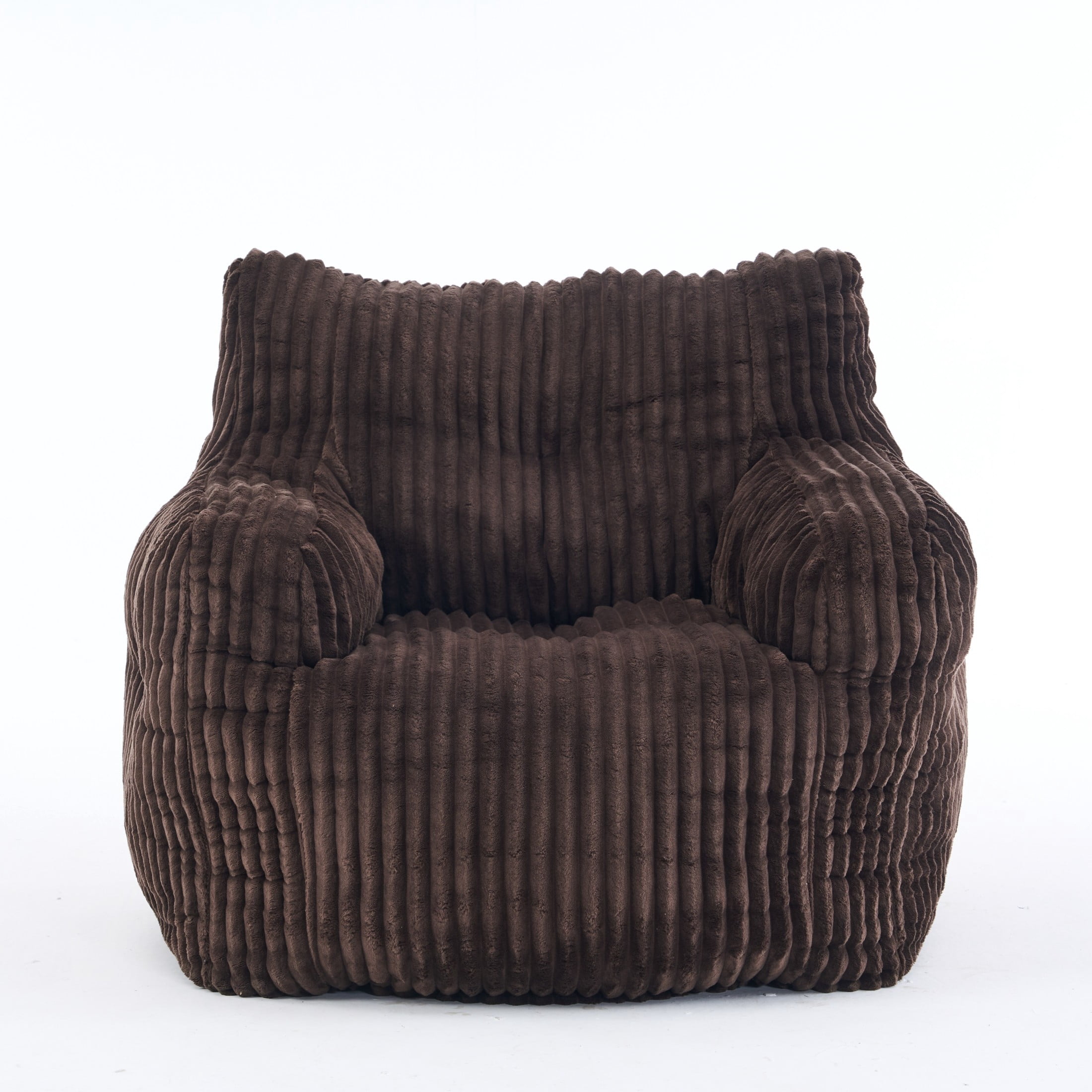 Noble House Solley 39" Fluffy Corduroy Bean Bag Chair, Memory Sponge Floor Lounger Accent Seat for Living Room, Brown