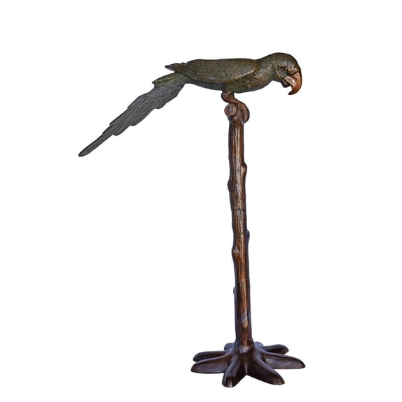 Parrot on a Tree Watching Forward Bronze Statue - Size: 36"L x 15"W x 41"H.