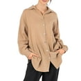 thumbnail image 1 of Pudcoco Women's Spring Fall Loose Shirt, Solid Color Long Sleeve Lapel Button Closure Cardigan Casual Tops, 1 of 9