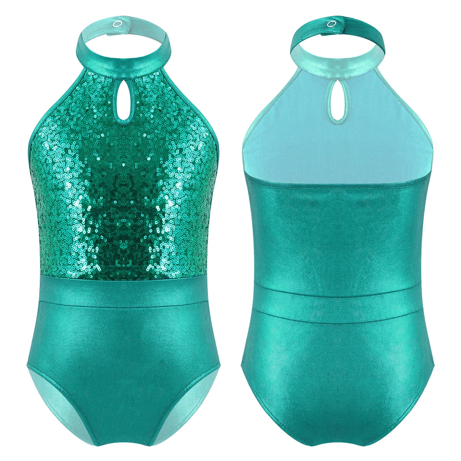 Aislor Kids Girls Halter Neck Backless Sparkly Sequins Leotard