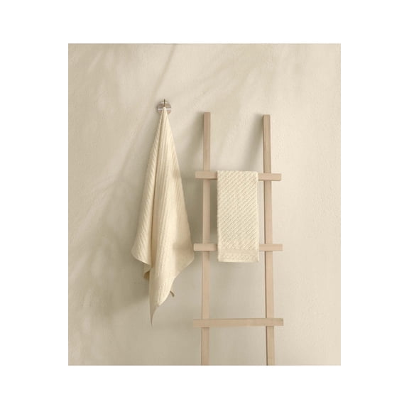 Koza Home Likya 100% Cotton Jacquard Border Cream 2-Piece Dowry Towel Set Cross Striped 1018A 70 x 140 - 50 x 90