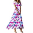 thumbnail image 2 of GaThRRgYP Women's Sundress Beach Holiday Flowy, Fashion Casual Printed Slim Women Casual Short Sleeve V-Neck Knee-High Dress Hot Pink M, 2 of 4