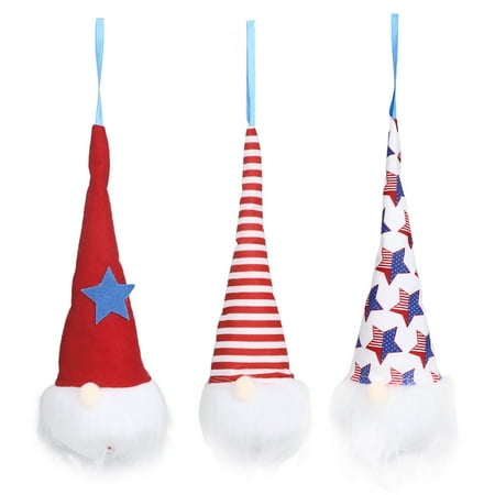 

Patriotic Gnome Plush Elf Decoration Fabric Environmental Friendly Warm Light Gnomes Plush Pendant For Festival Yellow Light Red Hat