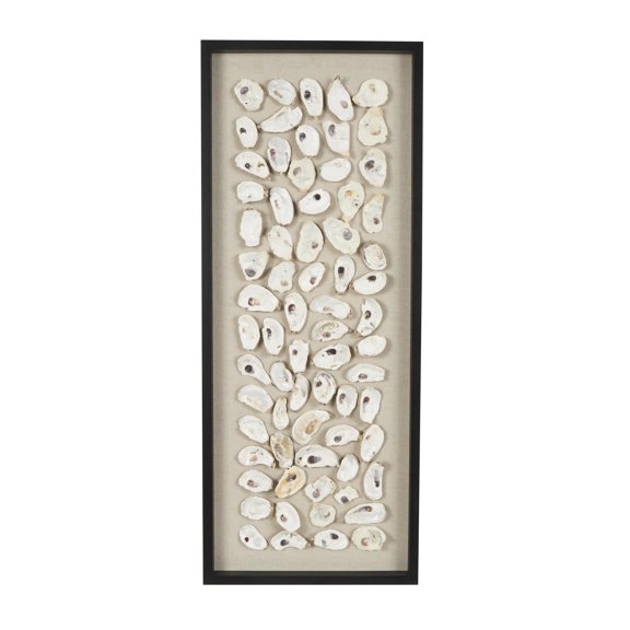 DecMode Cream Shell Handmade Abstract Shell Wall Decor with Beige Linen Backing and Black Frame