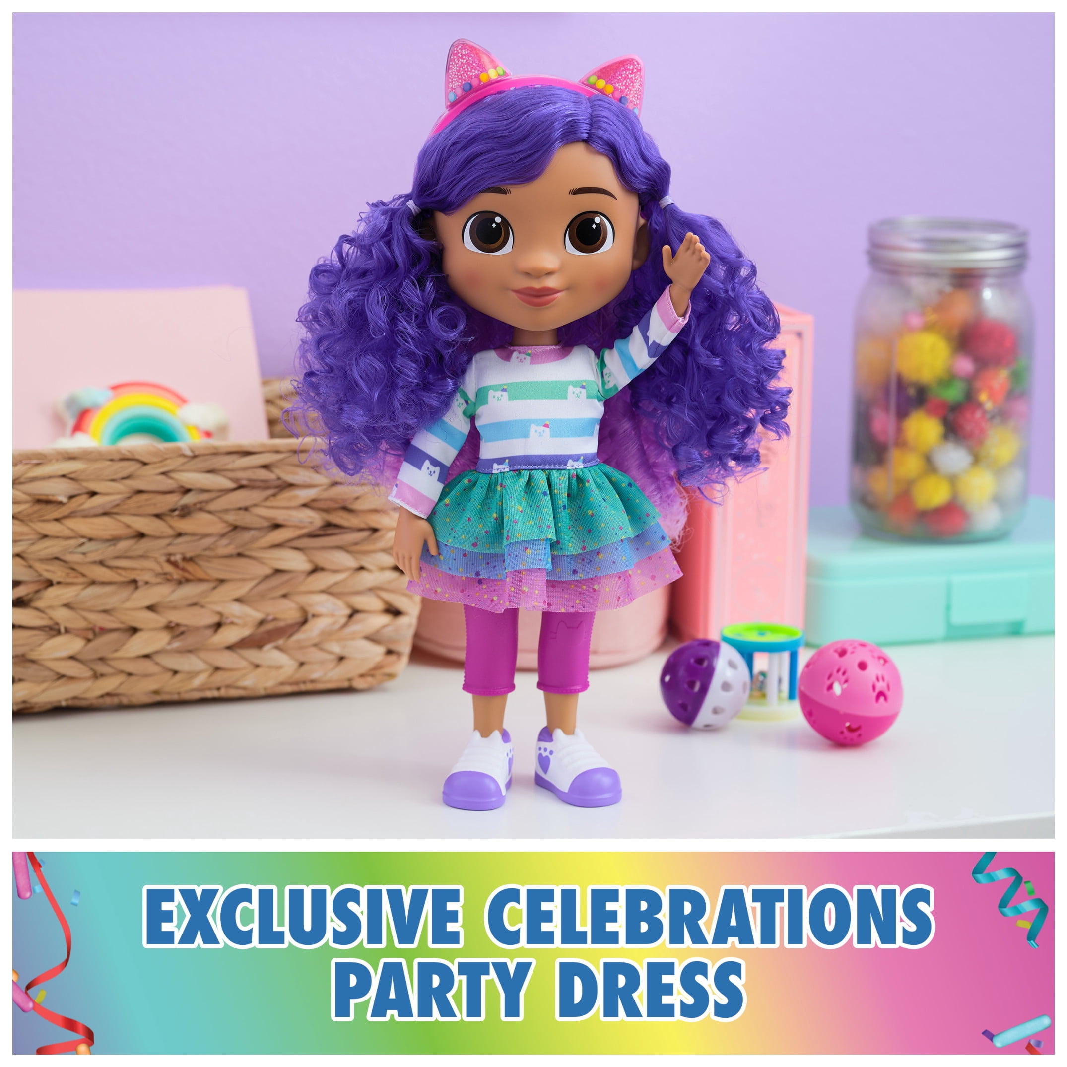 Gabby’s Dollhouse, Sing & Celebrate Gabby Girl Doll with Sound Effects & Reversible Cat Ears
