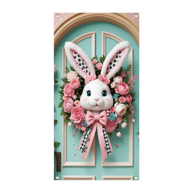 YWIYIUD 1PC Happy Easter Door Cover Easter Decorations, 71x35 Inch Easter Rabbit Eggs Door Banner Welcome Easter Banner Spring Theme Rabbit Door for Front Door Wall Indoor Outdoor Home Decor