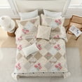 thumbnail image 4 of DUOHONG Floral Oversized Bedspreads King Size 128"W x 120"L - 100% Cotton Reversible California King Quilt with 2 Pillow Shams, Farmhouse Bedspread Lightweight Bedding Set, Brown/Gray, 4 of 15