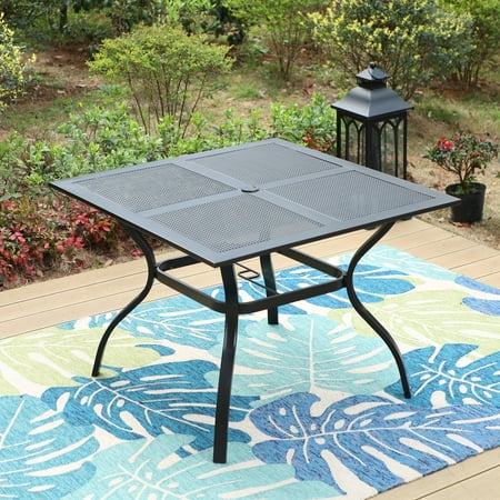 MF Studio 37&quot; x 37&quot; Square Outdoor Dining Table Patio Bistro Table Powder-Coated Steel Frame Top Umbrella Stand Deck Outdoor Furniture Garden Table, Black