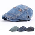 thumbnail image 2 of Xinyolin Men Women Vintage Washed Jeans Hat Outdoor Sports Denim Beret Sun Visor Flat Cap, 2 of 7