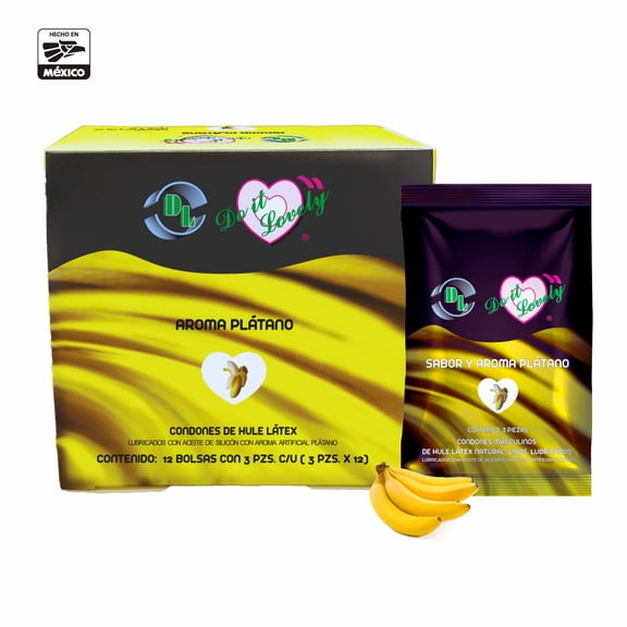 Condon Con Sabor Y Aroma a Platano Caja Con 12 Bolsas Con 3pzs C/u