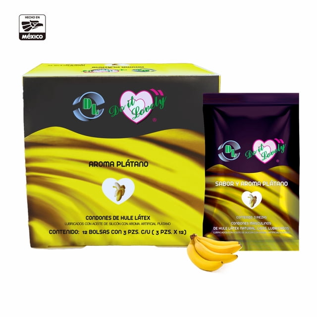 Condon Con Sabor Y Aroma a Platano Caja Con 12 Bolsas Con 3pzs C/u