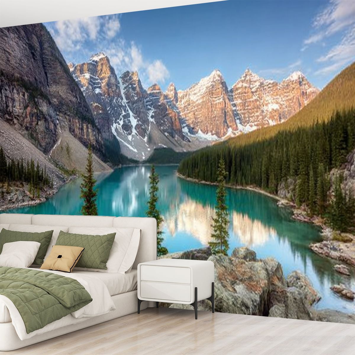 Peel and Stick Wallpaper Moraine Lake sunrise June National Park Canada Modern Art Wall Mural Decor Self Adhesive and Removable 69in x 98in