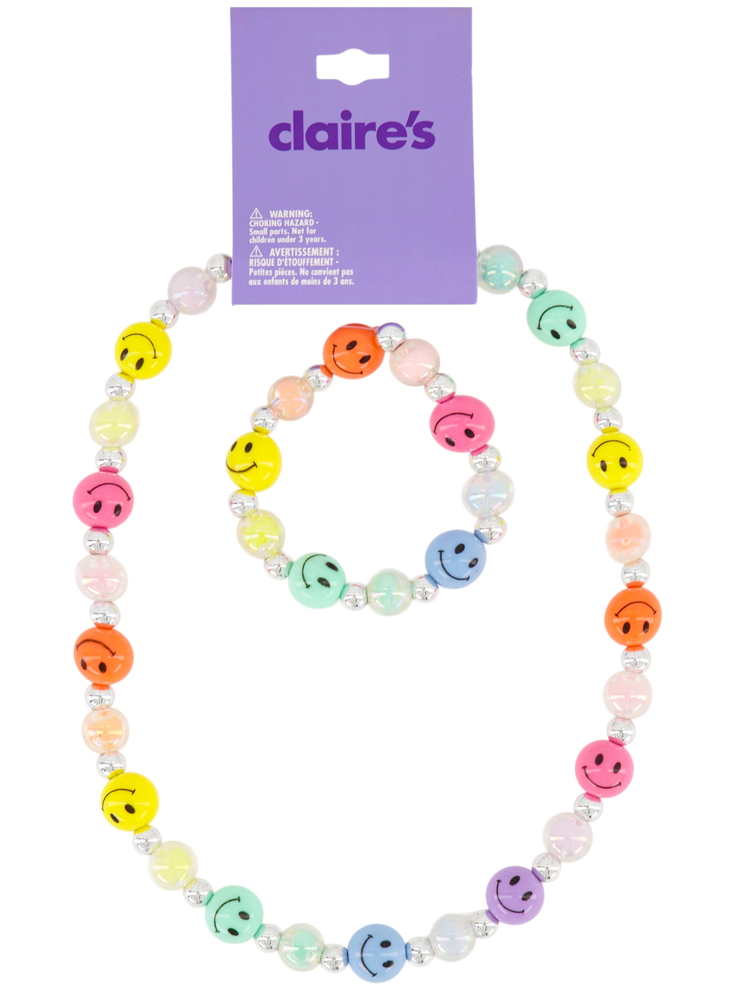 Claire's Rainbow Smiley Face Beaded Mixed Piece Jewelry Set, 2-Pack, Children's
