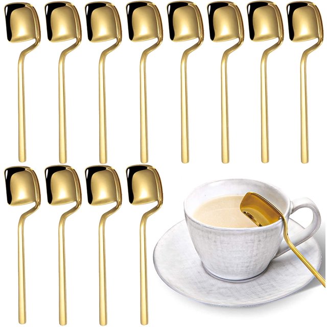Juego de 12 Cucharillas de Acero Inoxidable 18/8 de 14 cm, Mini Cucharillas Chapadas en Oro para Descanso, Pastel, Azúcar, Postre, Té, Helado, Acero Inoxidable 304 Rojo Verde