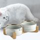thumbnail image 5 of de cerámica para gato perros, plato de comida con madera, mascota redonda elevada co doble Yuyangstore  Cuencos para gatos, 5 of 8