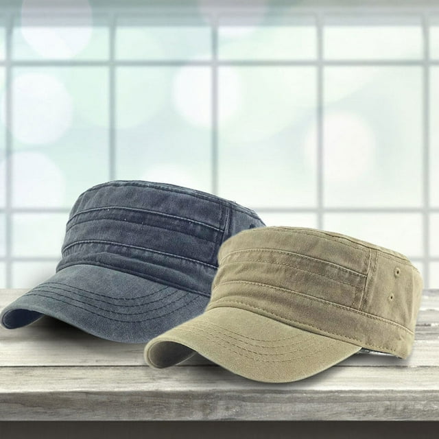 Men Washed Cotton Cadet Hat Adjustable Adjustable baseball cap Washed Baseball Cap Classic Flat Top Hats Outdoor Sports Cap