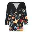 thumbnail image 4 of Ounisa 3/4 Sleeve Tops for Women Summer Notched V Neck Printed T Shirts Casual Cute Three Quarter Length Dressy Blouses, 4 of 6