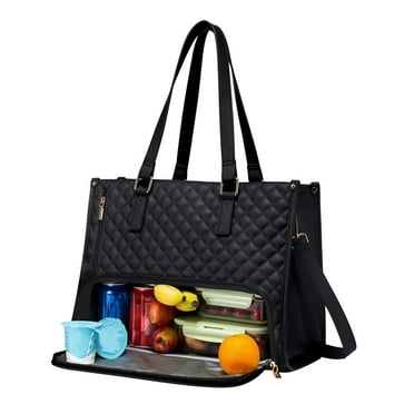 Lunch Tote Bag, 15.6 Inch Laptop Bag with Insulated Lunch Compartment, Quilted Large Capacity Computer Handbag with Purse for Business, Work, Nurse, Office, Collage, Casual