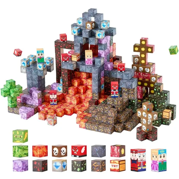 100-Piece Magnetic Building Blocks Set - Dark Castle Design - STEM Montessori Sensory Toys for Creative Learning
