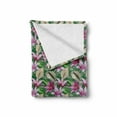 thumbnail image 2 of Watercolor Flowers Soft Flannel Fleece Blanket, Lily Branches Jungle Begonia Leaves Rainforest Wild Aquarelle, Cozy Plush for Indoor and Outdoor Use, 50" x 60", Magenta Hunter Green, by Ambesonne, 2 of 6