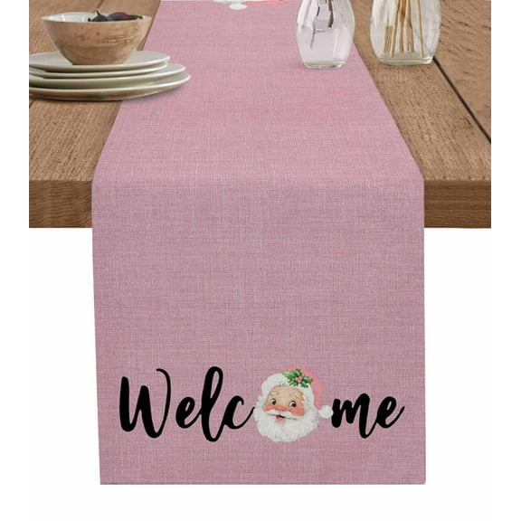 Table Runners 48 Inches Long Dress Scarves, Pink Christmas Farmhouse Kitchen/Dining Table Runner, Short Coffee Tablerunners, Santa Xmas Rustic Farmhouse Winter 13x48 Inch