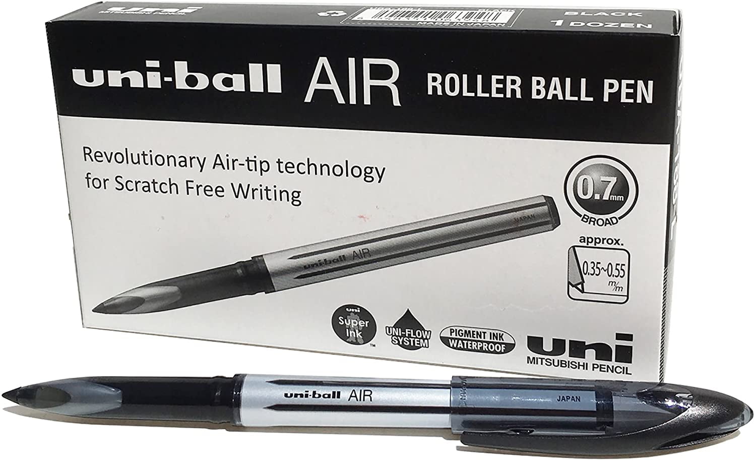 En slang been Uni-Ball 190504000 UB-188-L Fountain Pen Tip 0.7mm Air Rollerball Pens,  Black Gel, 12 Pack - Walmart.com