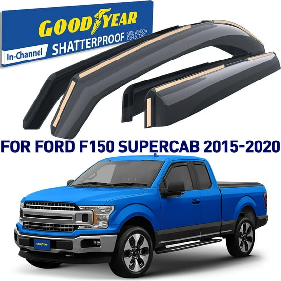 Goodyear Shatterproof in-Channel Window Deflectors for Ford F150 2015-2020 SuperCab (fit for Ford F250-F550 17-25) Rain Guards,Window Visors for Cars,Vent Deflector, Car Accessories,4pcs- GY003419LP