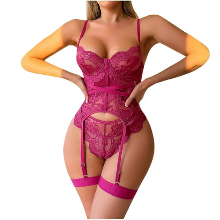 XWSHYW Womens Sleepwear Sexy Solid Color Lace Bra and Panty Sets Slim Fit Crew Neck Sleeveless Underwear Flash Sales for Today