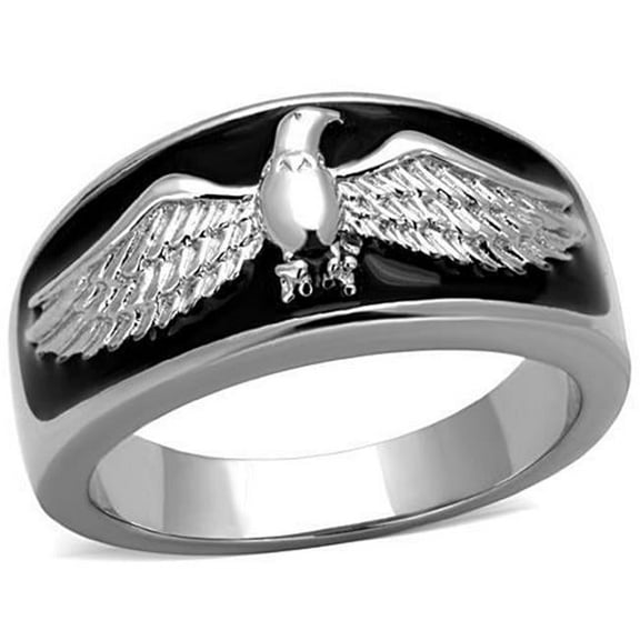 Men High Polished Stainless Steel Ring with Epoxy in Jet - Size 11