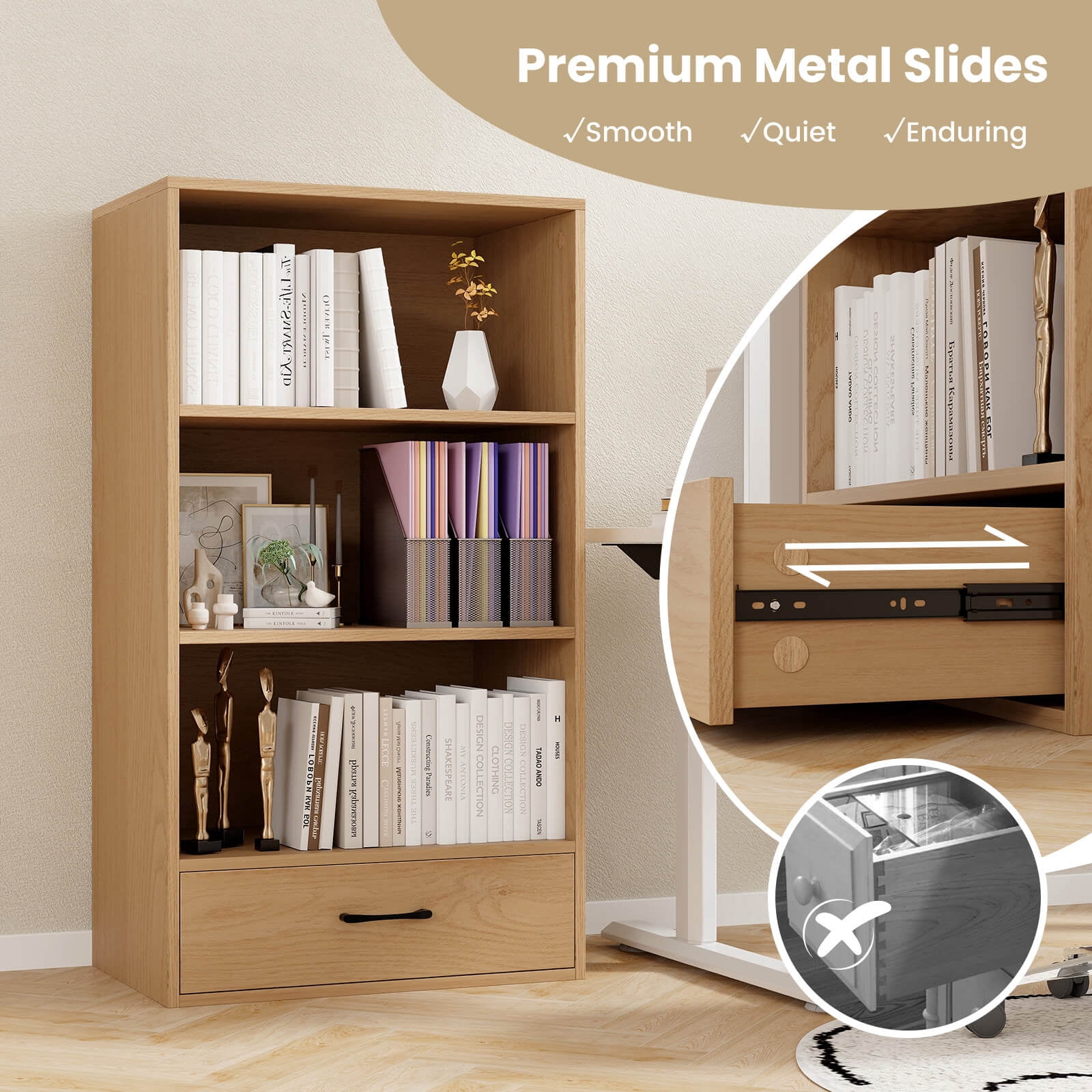 Costway 4-Tier Bookcase, 24'' x 15'' x 48'', Brown