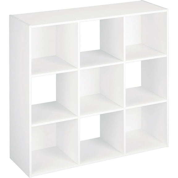 9 Cube Laminated Wood Reversible Stackable Open Bookcase Display Shelf Storage Organizer for Home and Office Organization, White