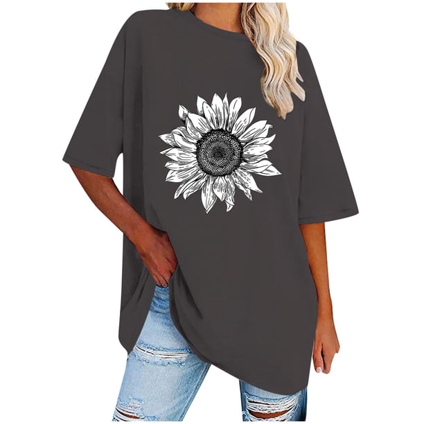 Camisetas de Manga Corta para las Mujeres Impreso Cuello Redondo Suelto Camiseta, Casual Cuatro Estaciones Blusa para el Hogar