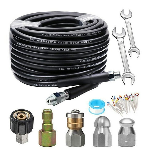 High Pressure Sewer Jetter Kit 5800PSI, 15M/30M Hose, 3 Nozzles, M22 Connector for Drain Cleaning, Car Wash, Driveway
