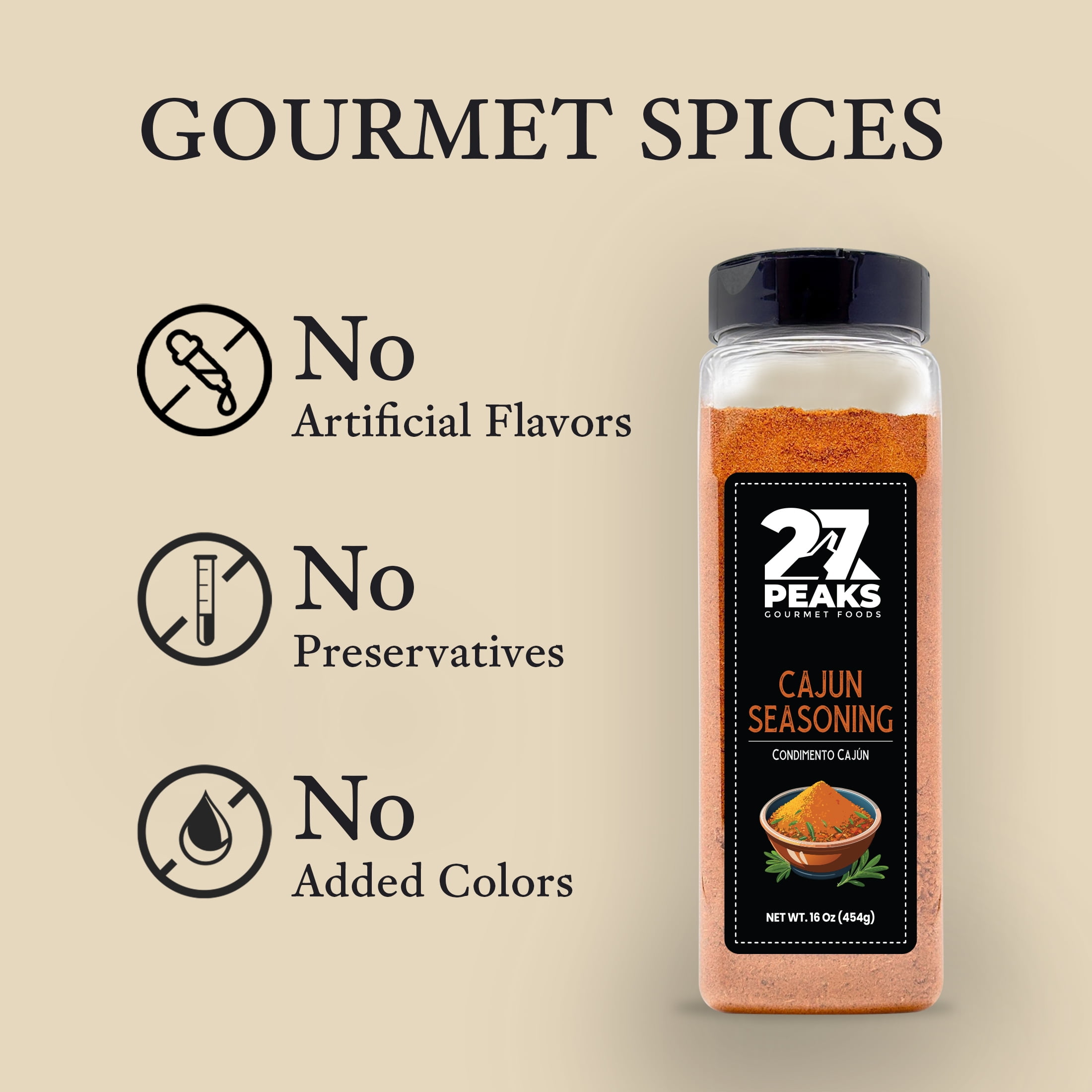 27 Peaks Gourmet No Artificial Flavors Cajun Seasoning, 16 oz Bottle