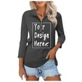 thumbnail image 4 of Women's V Neck Polo Shirt 3/4 Sleeve Quarter Zip Collared Tops Color Block Casual Dressy Fall Ladies Blouses, 4 of 9