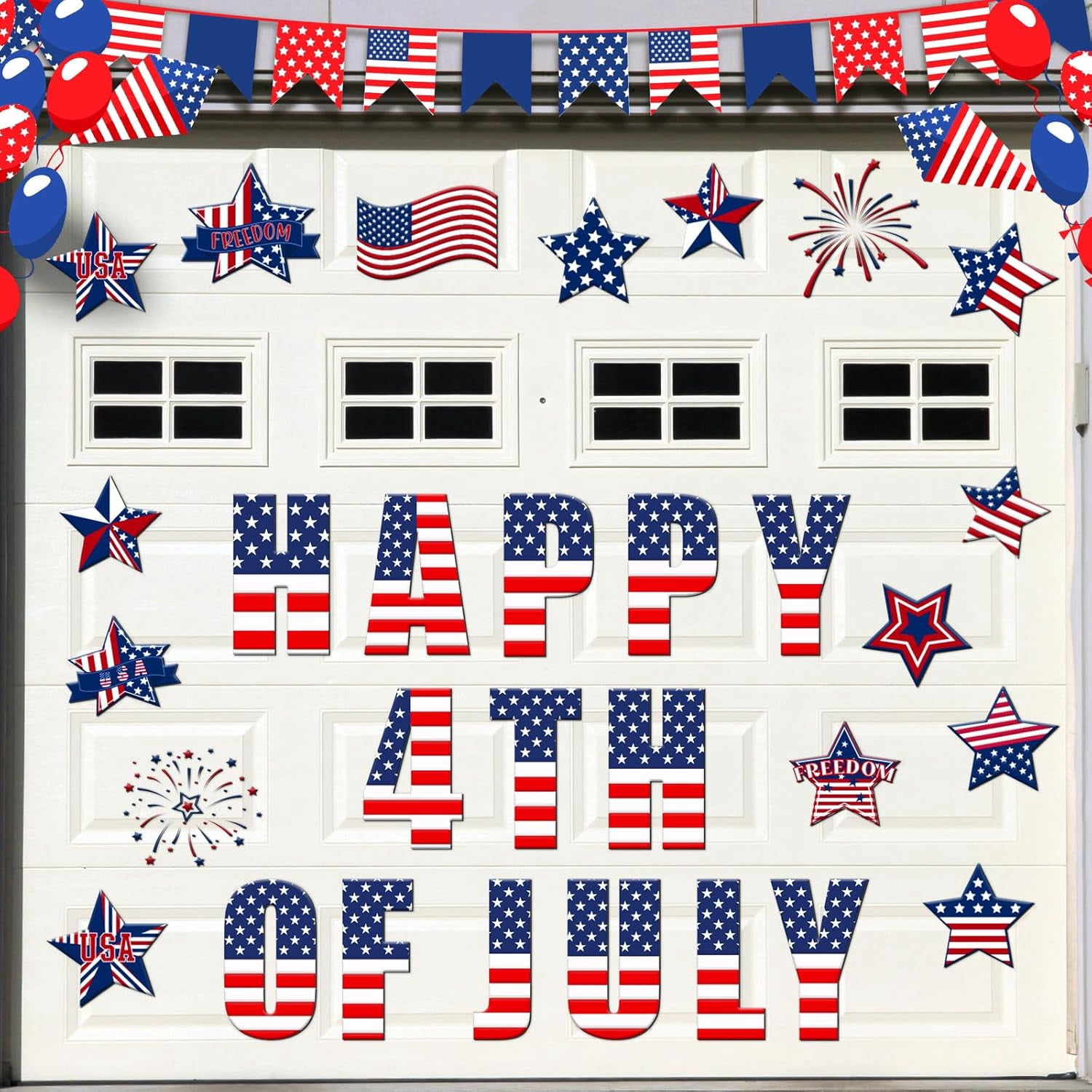 GBBG 30 Pcs 4th of July Garage Door Magnet 250th Anniversary Memorial Day Garage Door Decoration Patriotic Red Blue White USA Flag Magnet Independence Day Decal for Refrigerator Car Party(USA)