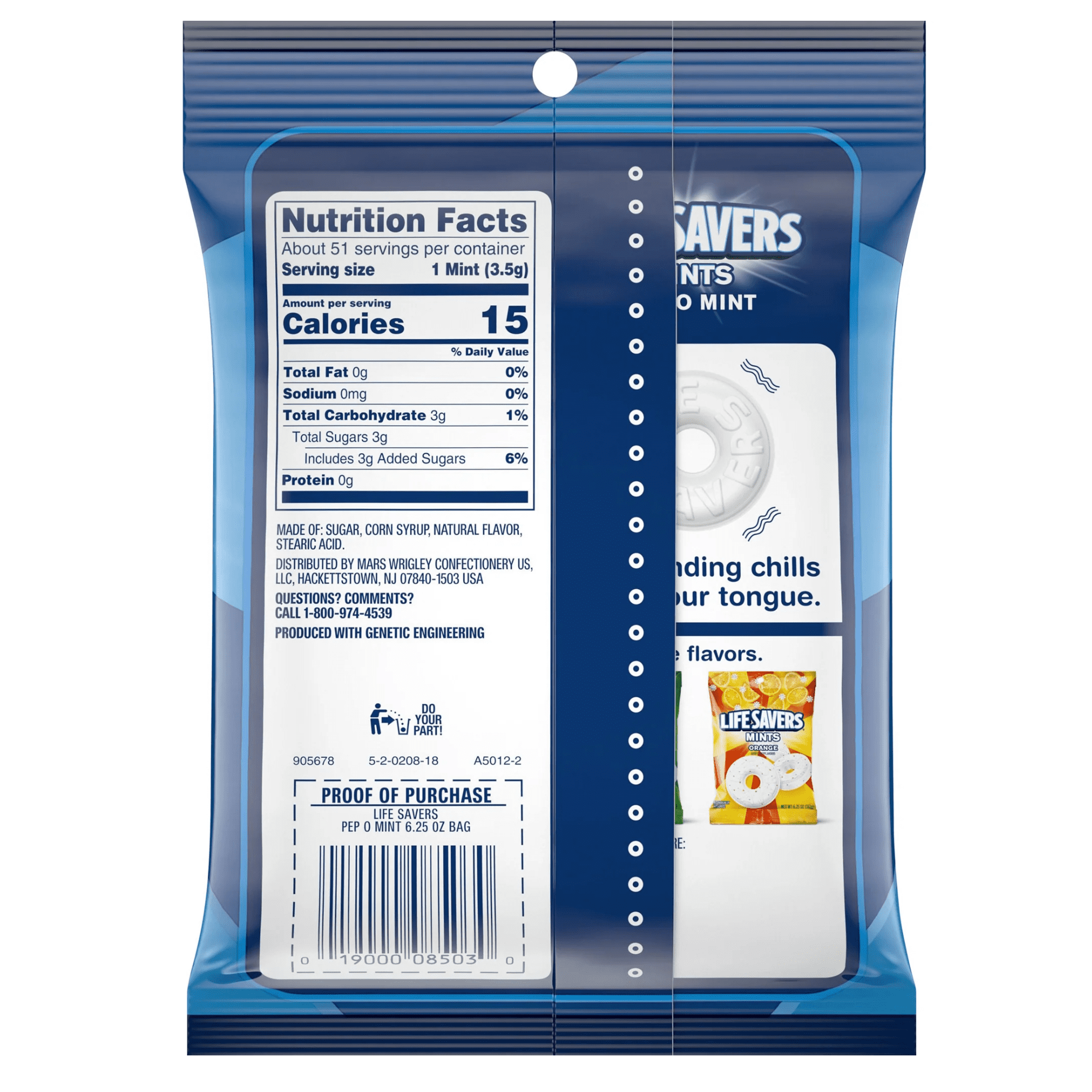 LIFE SAVERS PEP-O-MINT Bag 6.25 Ounce Fresh Individually Wrapped (Pack of 12 BOXED CASE) Great For Convenience Stores Retailers Or Just Stock Up.