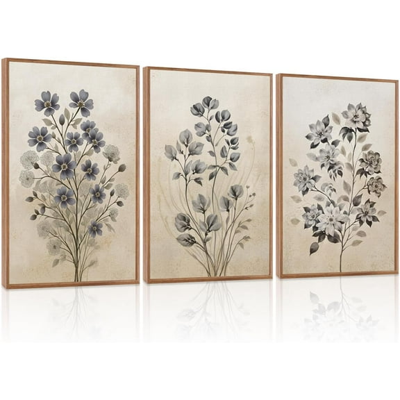 FCCUYE Grey Black Brown Framed Wall Art,Grey Abstract Pictures Set of 3(16”X24”) Minimalist Beige Cream Canvas Wall Art,Dance Lines Large Paintings,Blie Gray Wall Decor,Modern Room Decor for Bedroom