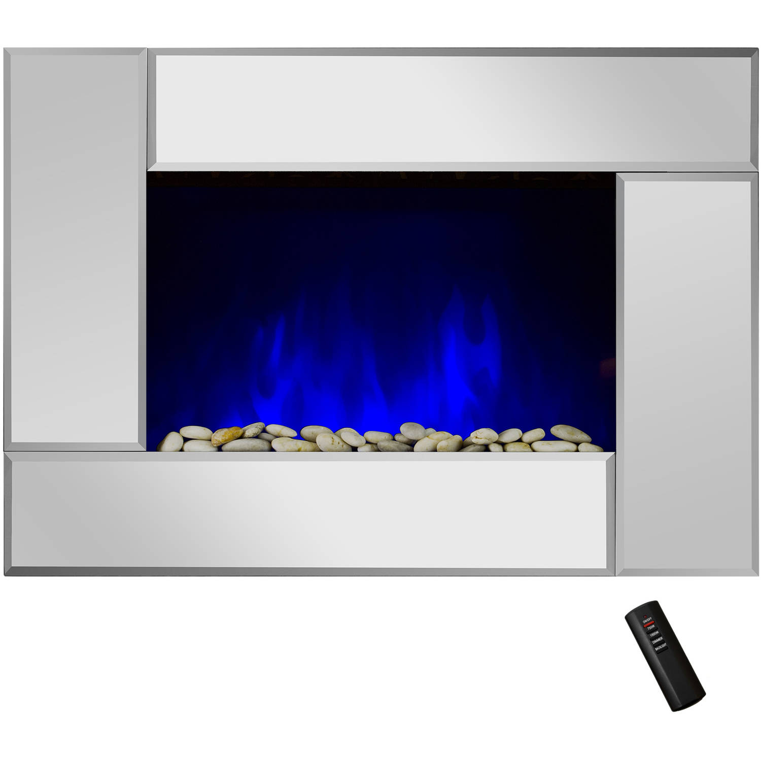 AKDY FP0050 36" 1500W Wall Mount Electric Fireplace Heater with Tempered Glass, Pebbles, Logs and Remote Control, Mirror - image 5 of 14