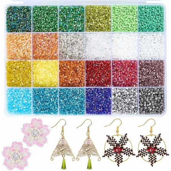 18400Pcs 24 Styles Glass Bugle Beads Embroidery Seed Beads Small Mini Colorful Two Cut Tube 3 x 2mm Sewing Spacer Bead Kits for Jewelry Bracelets Necklaces Clothes DIY Making Crafts