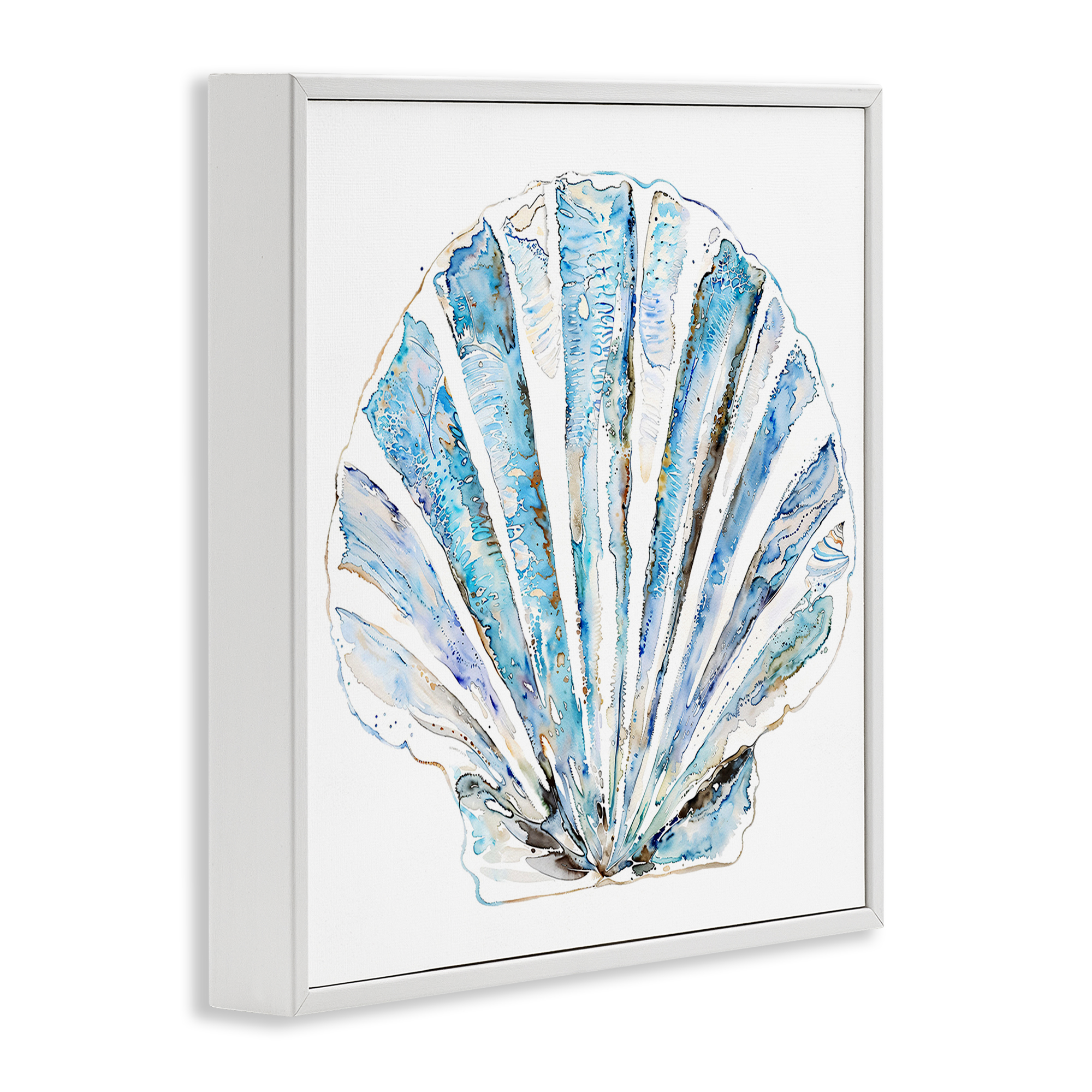 Stupell Industries Blue Clam Shell Coastal Painting White Framed Art Print Wall Art, 12 x 12